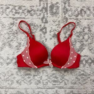 Fabulous By Victorias Secret Bra Padded Plunge Red Underwire Bra Size 32B